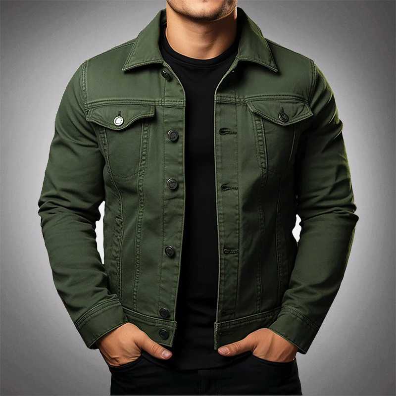 Heren Denim Jacket Met Gestructureerde Pasvorm En Klassieke Kraag Voor Casual Stijl Met Functionele Borstzakken