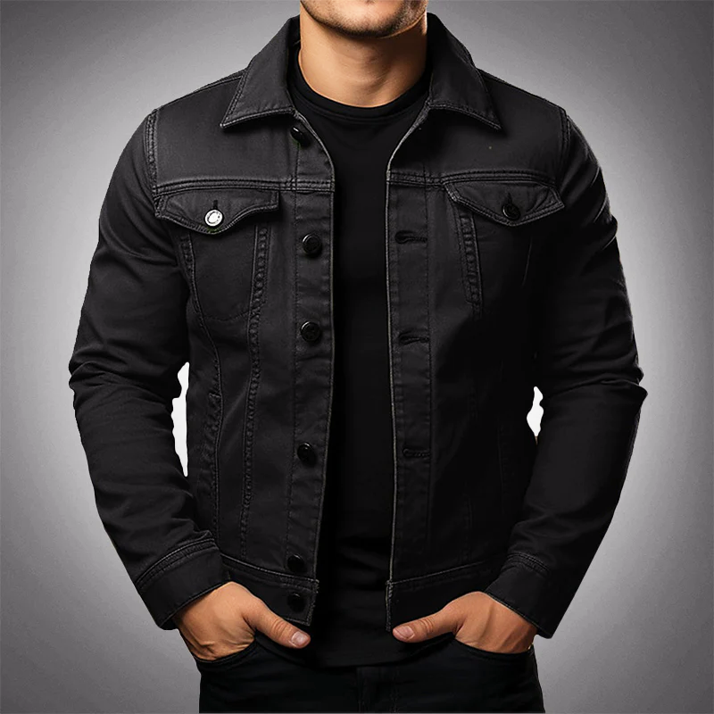 Heren Denim Jacket Met Gestructureerde Pasvorm En Klassieke Kraag Voor Casual Stijl Met Functionele Borstzakken
