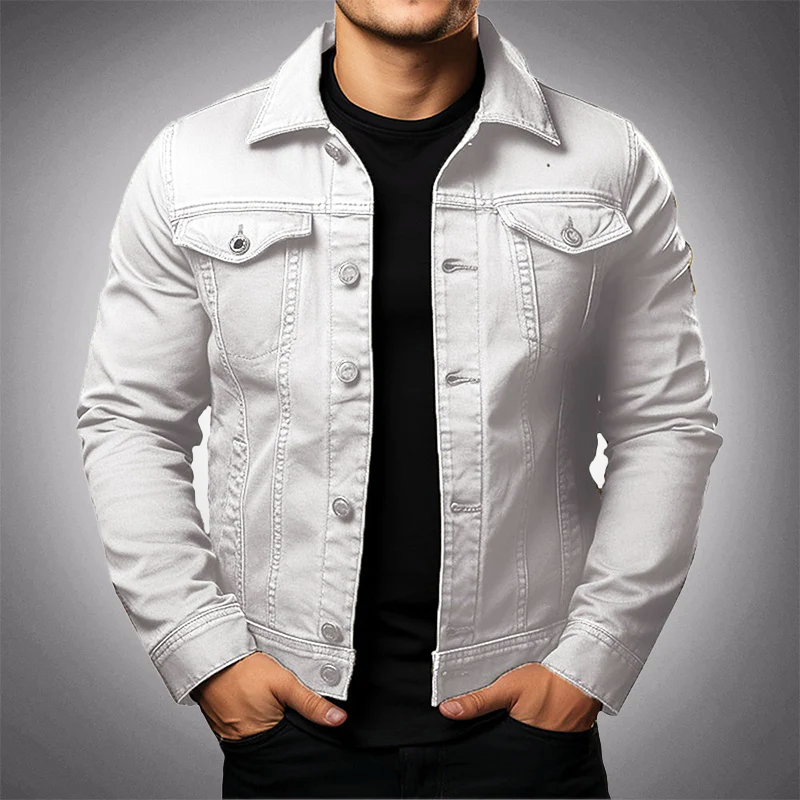 Heren Denim Jacket Met Gestructureerde Pasvorm En Klassieke Kraag Voor Casual Stijl Met Functionele Borstzakken
