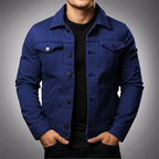 Heren Denim Jacket Met Gestructureerde Pasvorm En Klassieke Kraag Voor Casual Stijl Met Functionele Borstzakken