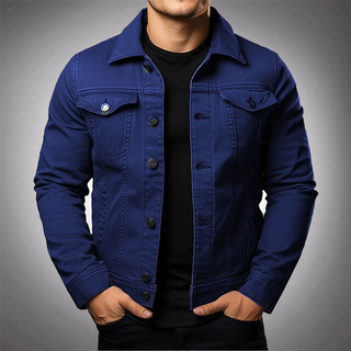 Heren Denim Jacket Met Gestructureerde Pasvorm En Klassieke Kraag Voor Casual Stijl Met Functionele Borstzakken