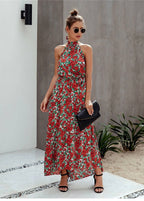 Lange Boheemse Design Jurk Rood Groen 1
