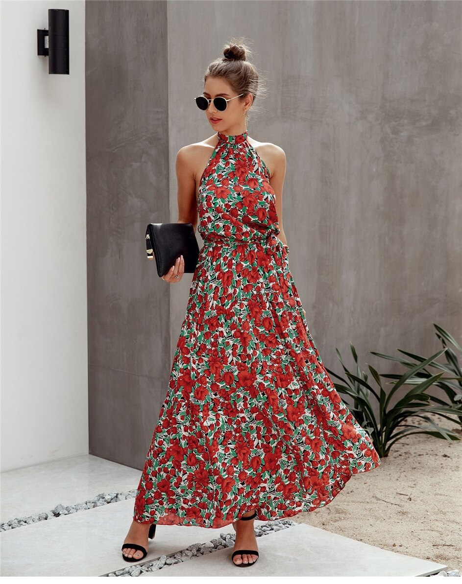 Lange Boheemse Design Jurk Rood Groen 2