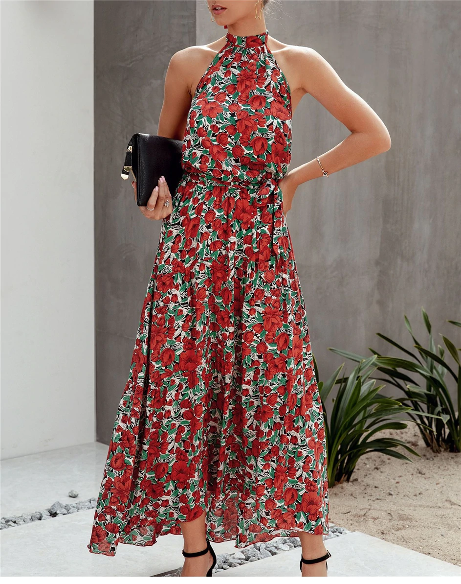 Lange Boheemse Design Jurk Rood Groen 3