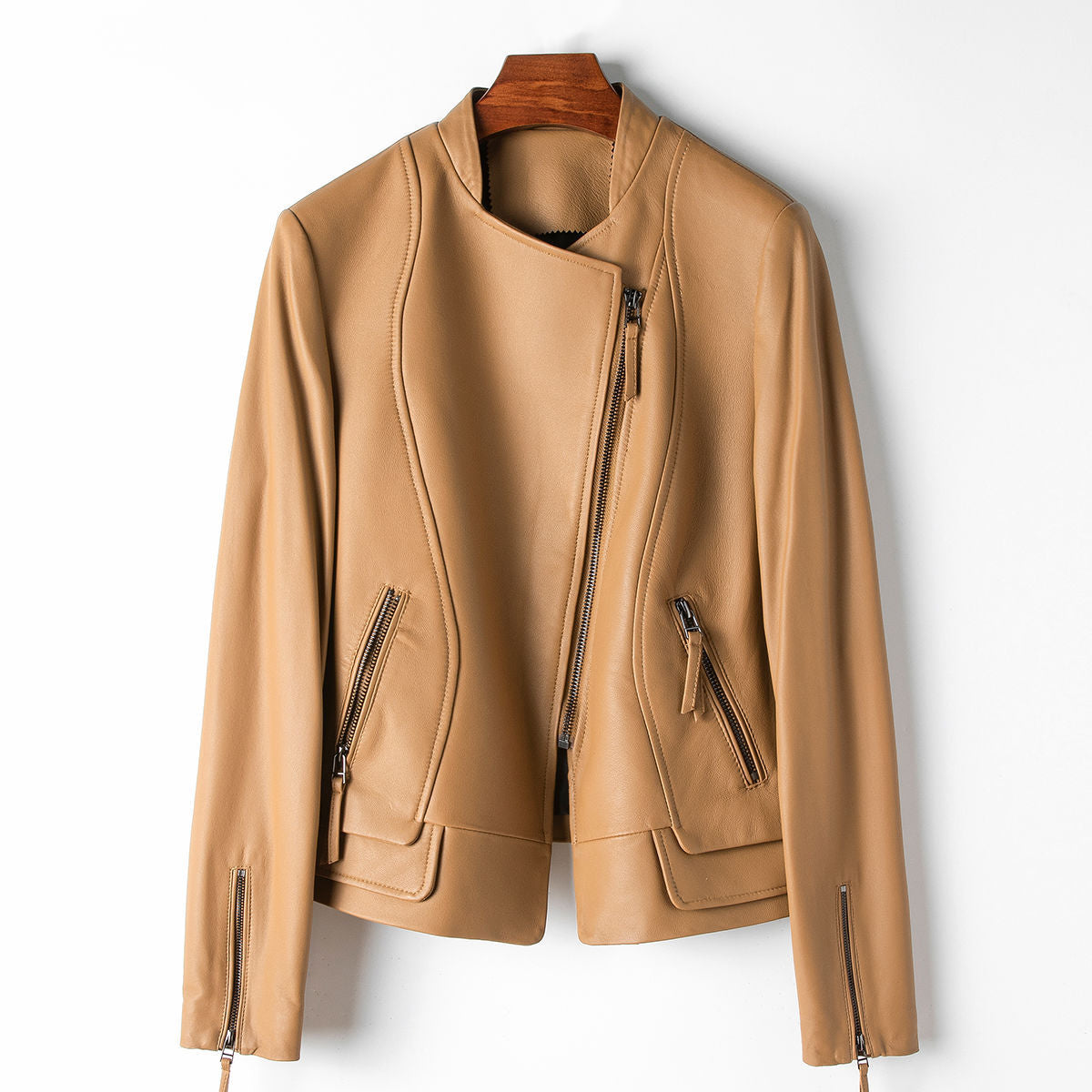 Lange Dames Jas Leren met Lange Mouwen voor Winter 0