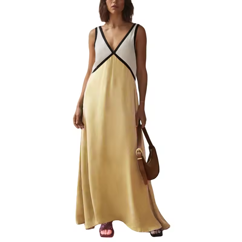 Lara - Chique V-hals jurk in contrasterende kleur 11