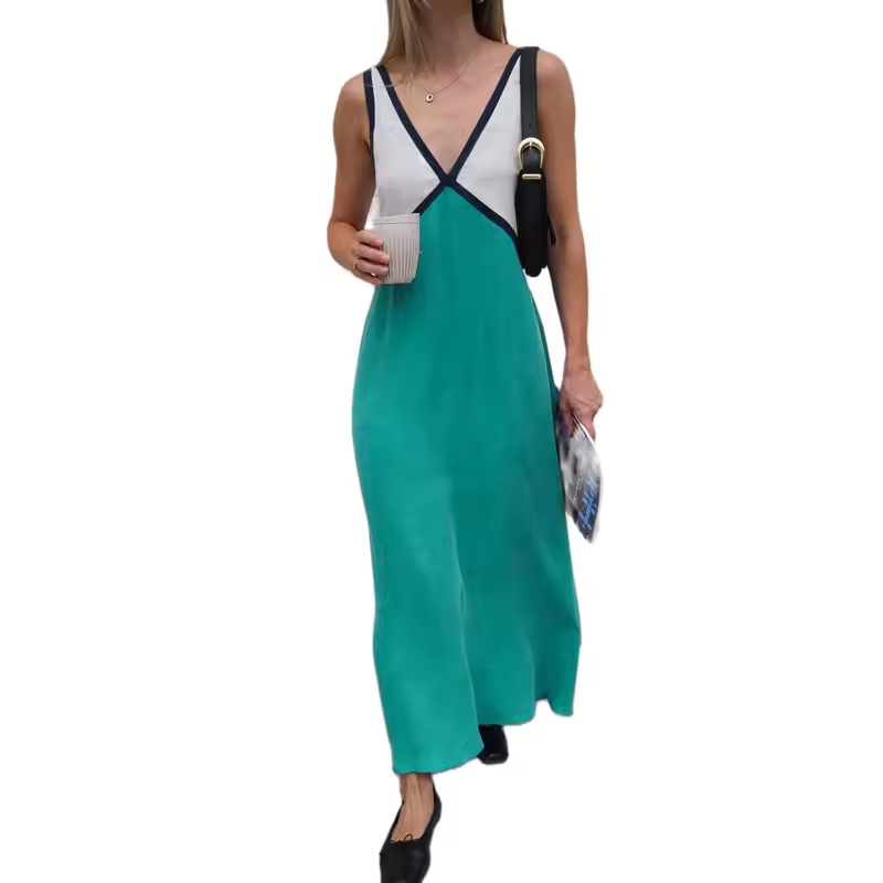 Lara - Chique V-hals jurk in contrasterende kleur 13
