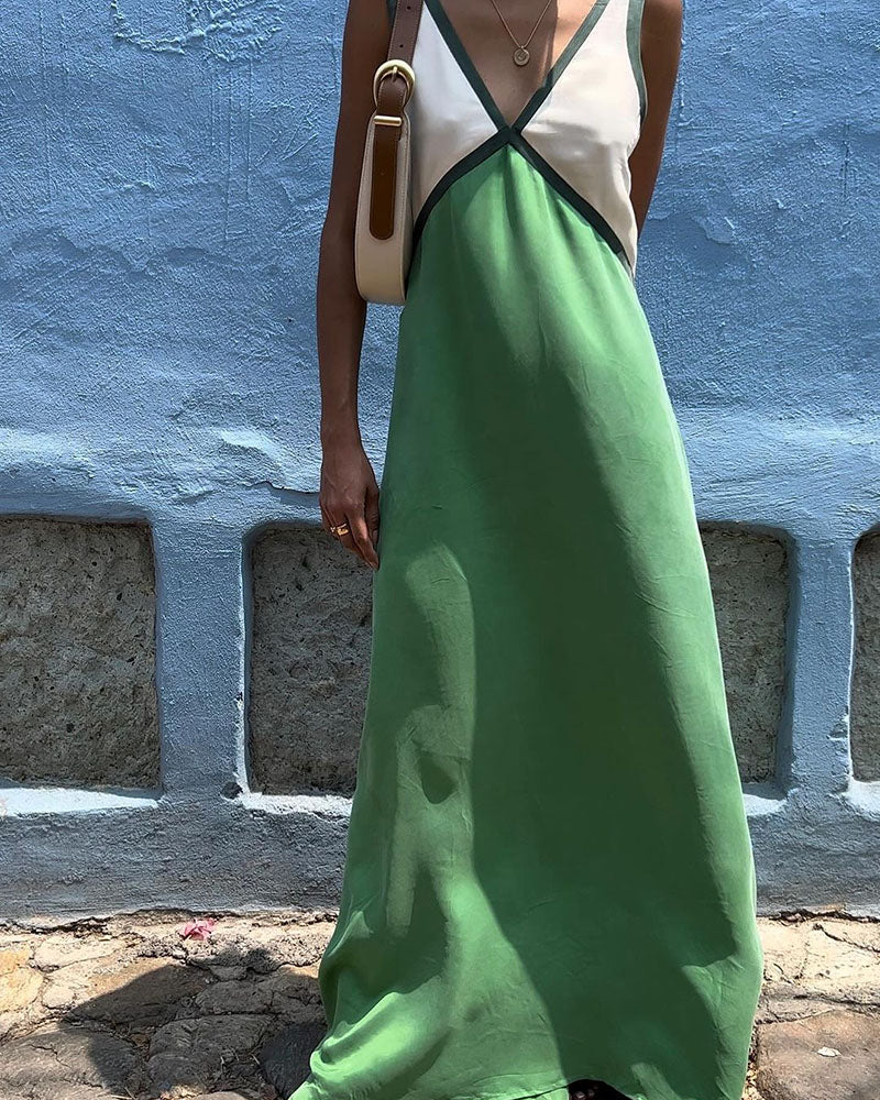 Lara - Chique V-hals jurk in contrasterende kleur 2