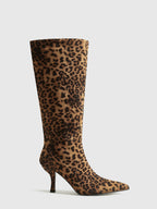 Leopardprint Kniehoge Laarzen voor Vrouwen met Puntige Neus en Middelhak – Stijlvol & Comfortabel