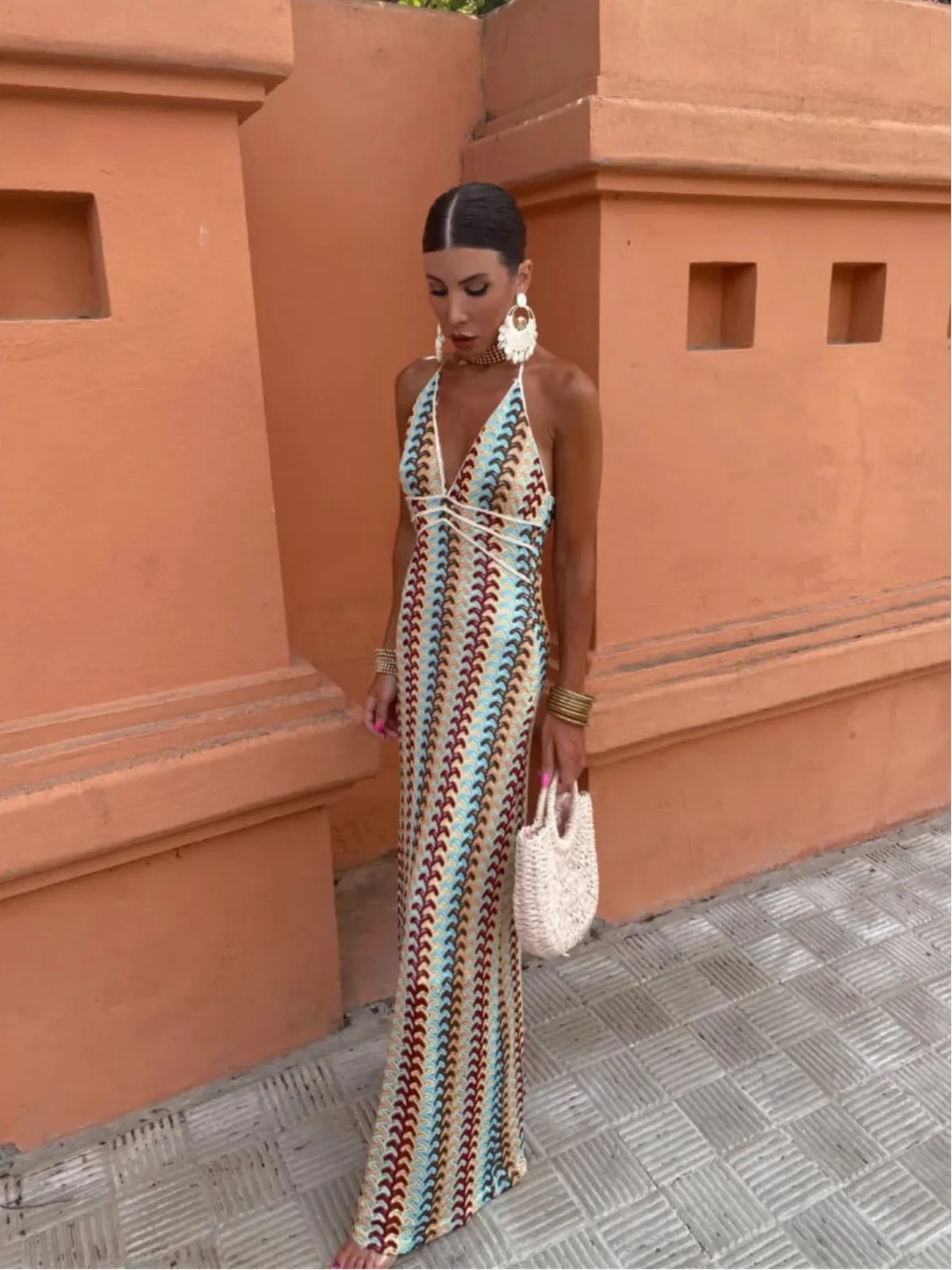 Levendige halter maxi-jurk 0