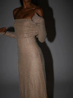 Rhinestone Versierde Off-Shoulder Jurk voor Avondgala