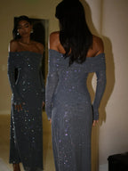 Rhinestone Versierde Off-Shoulder Jurk voor Avondgala