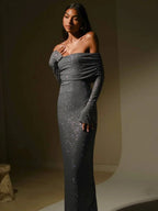 Rhinestone Versierde Off-Shoulder Jurk voor Avondgala
