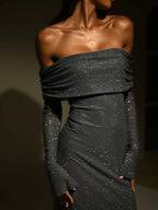 Rhinestone Versierde Off-Shoulder Jurk voor Avondgala