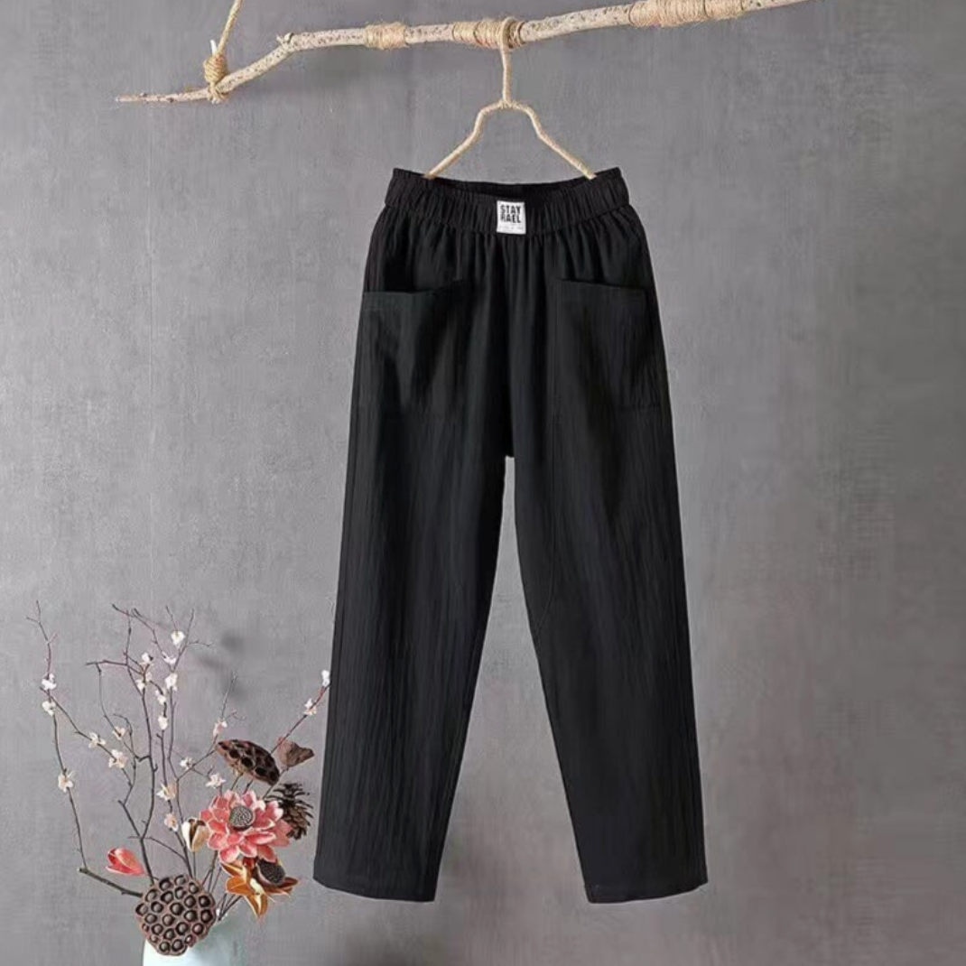 Linnen Broek Dames met Elastische Taille – Witte en Beige Opties 4
