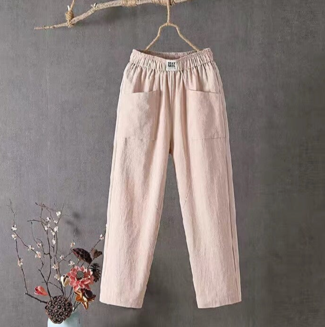 Linnen Broek Dames met Elastische Taille – Witte en Beige Opties 5