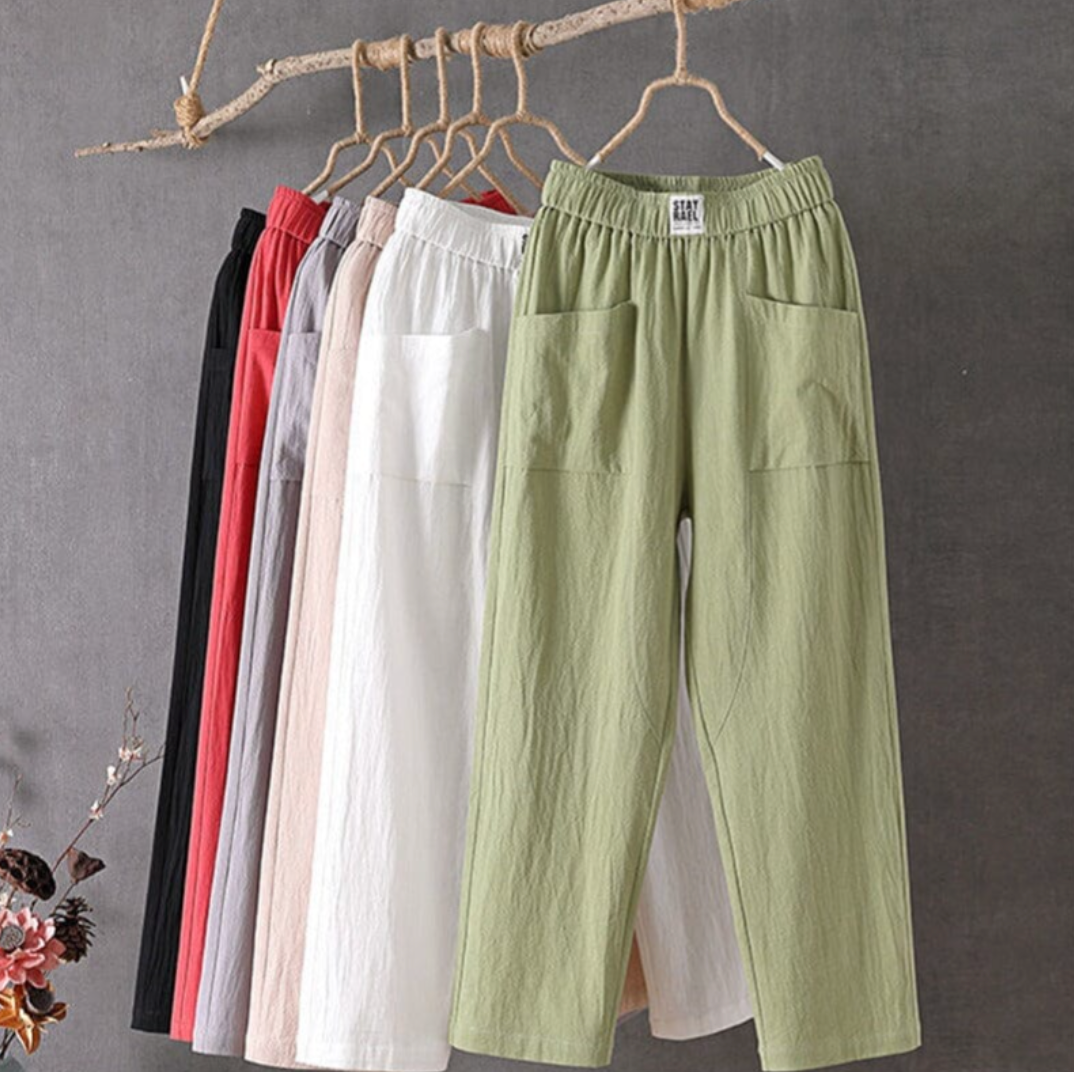 Linnen Broek Dames met Elastische Taille – Witte en Beige Opties 6