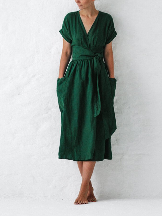 Wikkeljurk Met Tailleceintuur Voor Vrouwelijke Elegant, Lichte Zomerjurk Met Ruime Zakken En Vrouwelijke Pasvorm Perfect Voor Casual en Chique Gelegenheden