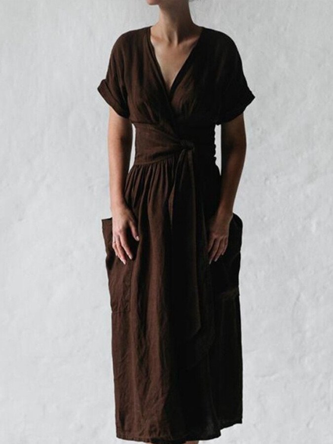 Wikkeljurk Met Tailleceintuur Voor Vrouwelijke Elegant, Lichte Zomerjurk Met Ruime Zakken En Vrouwelijke Pasvorm Perfect Voor Casual en Chique Gelegenheden