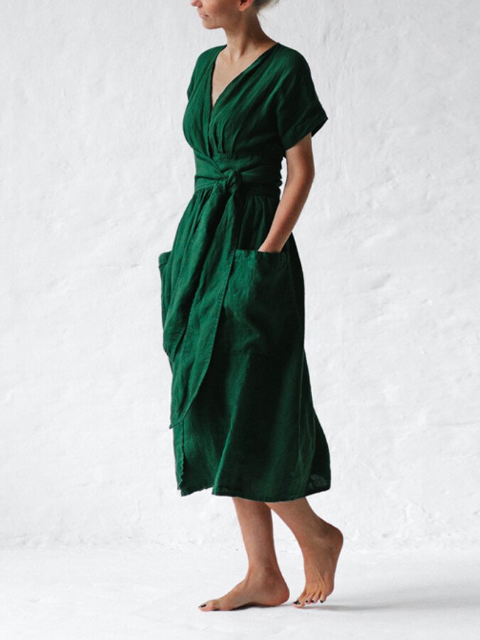 Wikkeljurk Met Tailleceintuur Voor Vrouwelijke Elegant, Lichte Zomerjurk Met Ruime Zakken En Vrouwelijke Pasvorm Perfect Voor Casual en Chique Gelegenheden