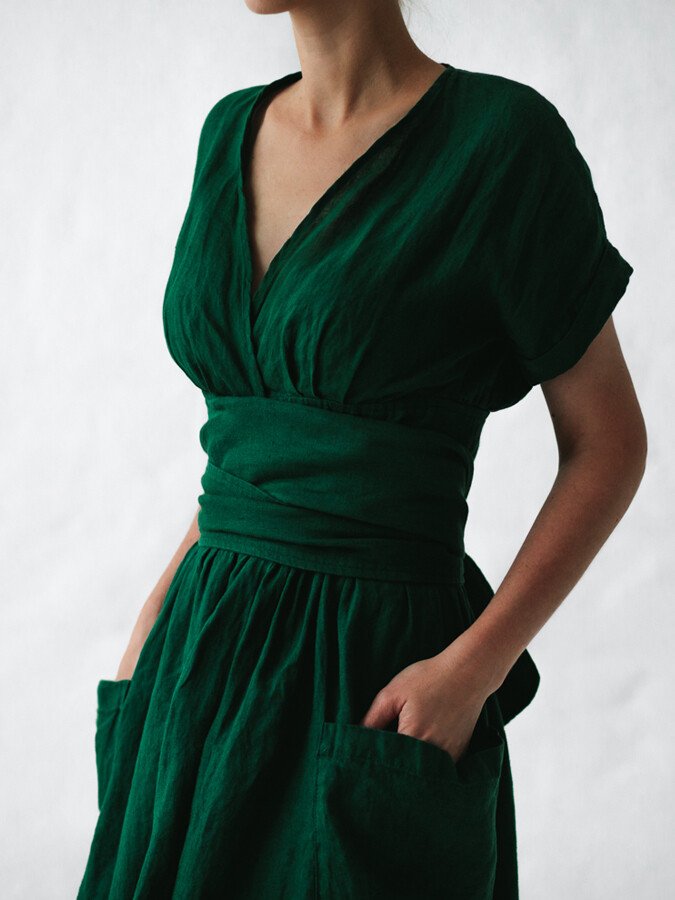Wikkeljurk Met Tailleceintuur Voor Vrouwelijke Elegant, Lichte Zomerjurk Met Ruime Zakken En Vrouwelijke Pasvorm Perfect Voor Casual en Chique Gelegenheden