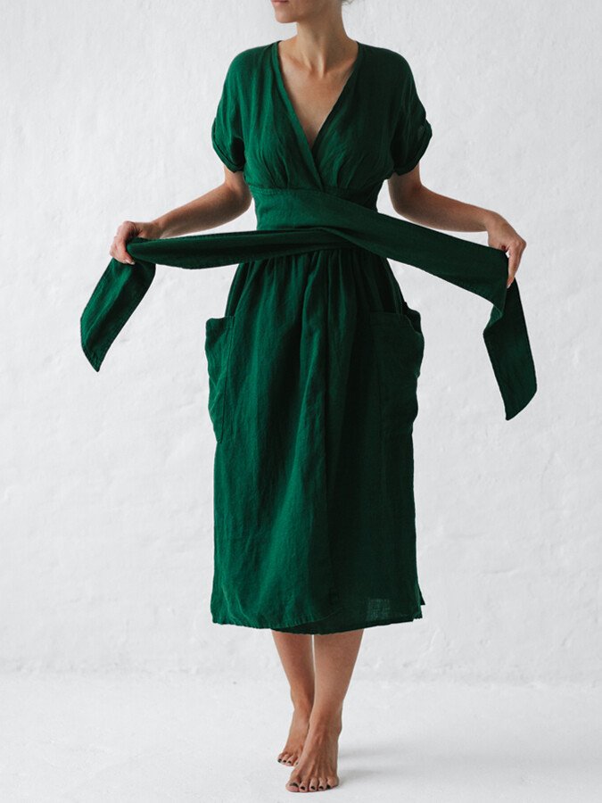 Wikkeljurk Met Tailleceintuur Voor Vrouwelijke Elegant, Lichte Zomerjurk Met Ruime Zakken En Vrouwelijke Pasvorm Perfect Voor Casual en Chique Gelegenheden