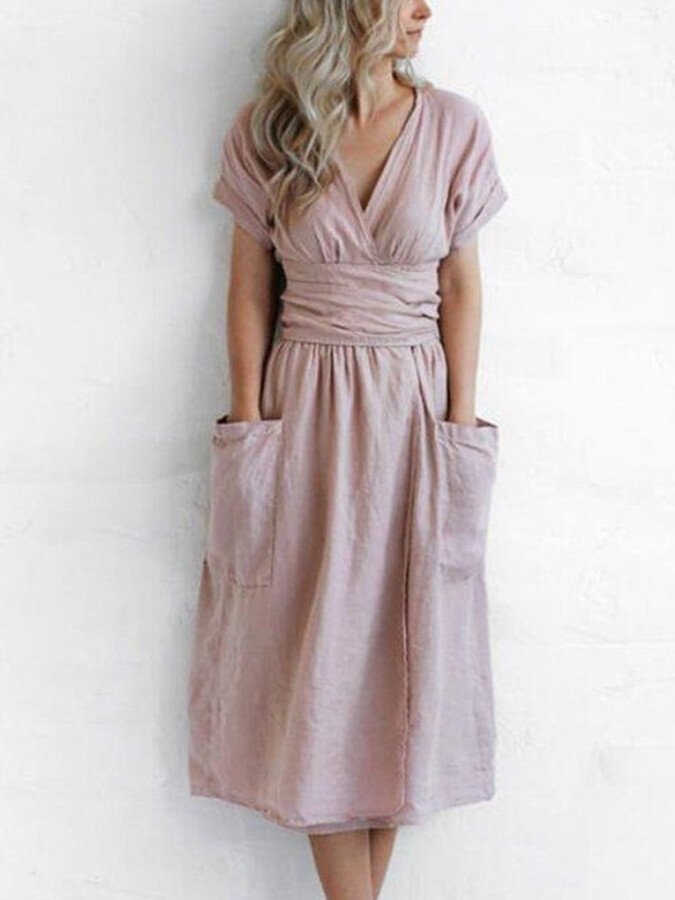 Wikkeljurk Met Tailleceintuur Voor Vrouwelijke Elegant, Lichte Zomerjurk Met Ruime Zakken En Vrouwelijke Pasvorm Perfect Voor Casual en Chique Gelegenheden