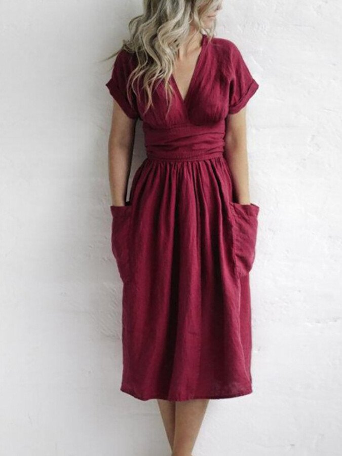 Wikkeljurk Met Tailleceintuur Voor Vrouwelijke Elegant, Lichte Zomerjurk Met Ruime Zakken En Vrouwelijke Pasvorm Perfect Voor Casual en Chique Gelegenheden
