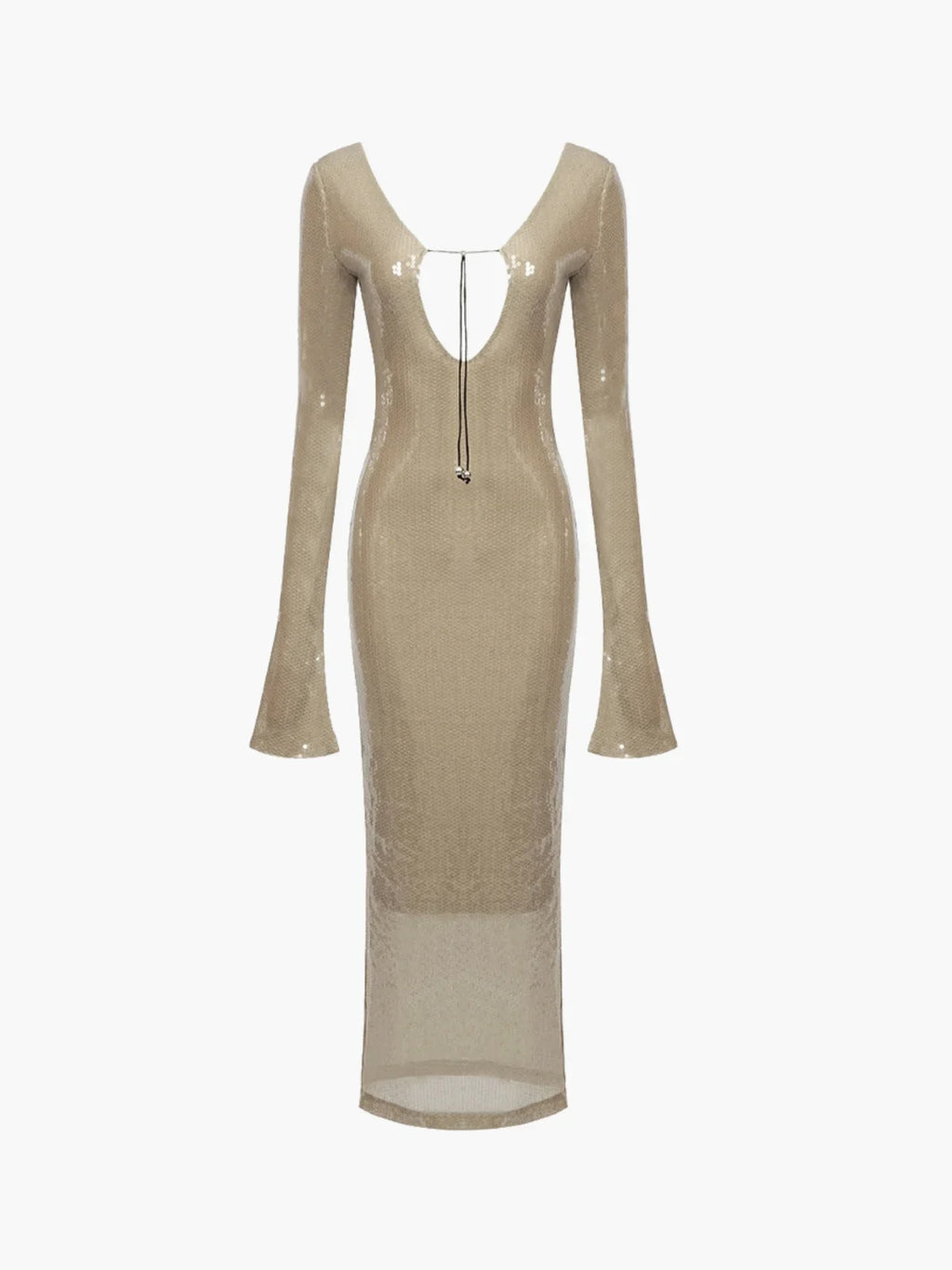 Langere Mouwen Doorzichtige Nude Pailletten Bodycon Jurk
