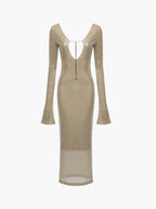 Langere Mouwen Doorzichtige Nude Pailletten Bodycon Jurk