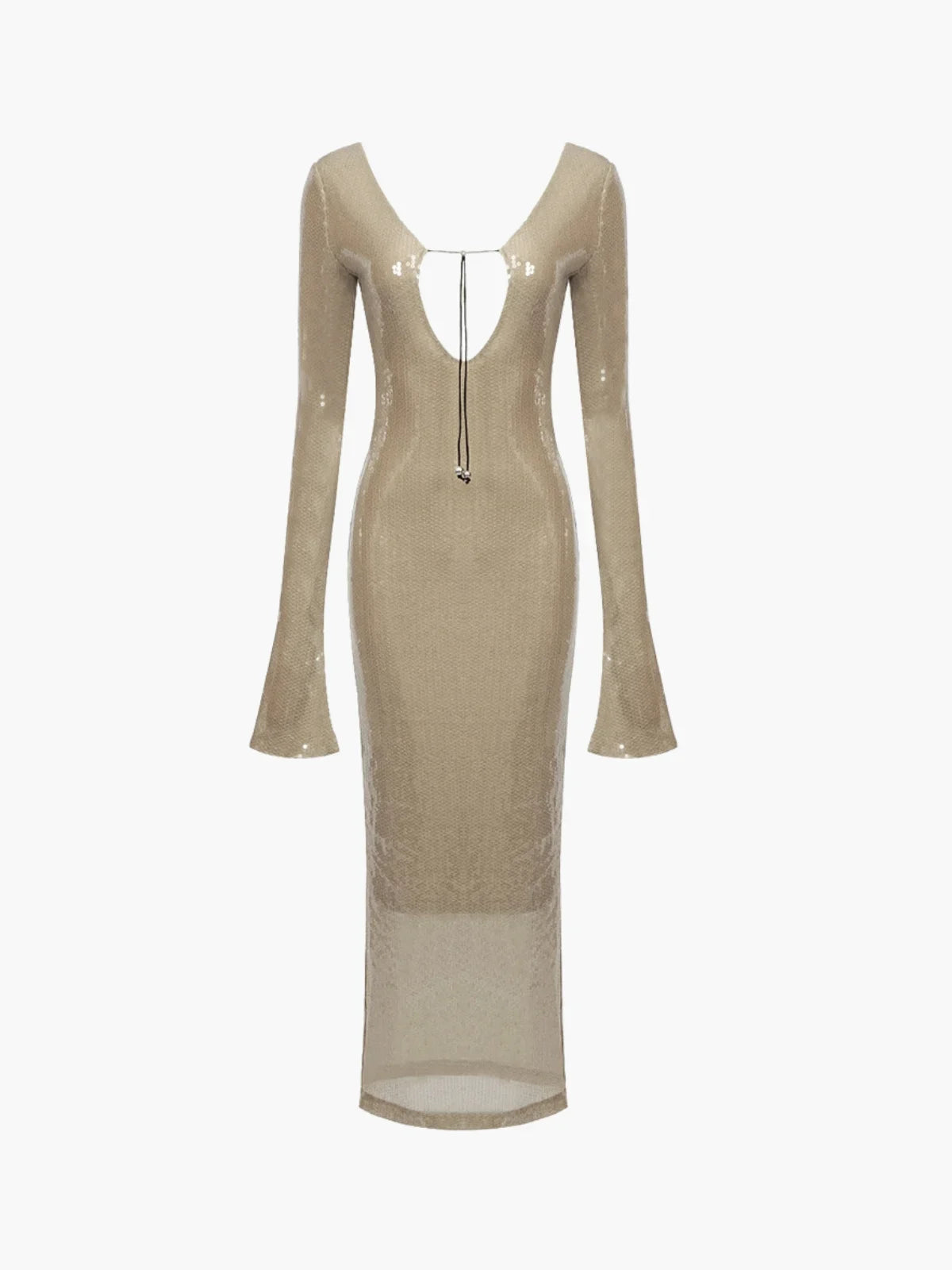 Langere Mouwen Doorzichtige Nude Pailletten Bodycon Jurk
