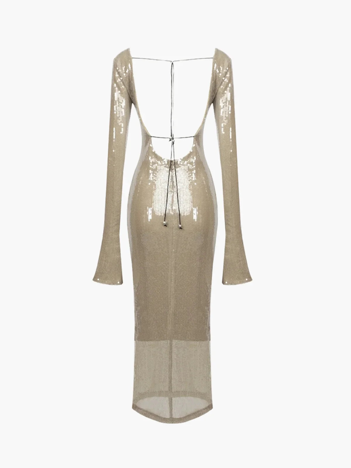 Langere Mouwen Doorzichtige Nude Pailletten Bodycon Jurk