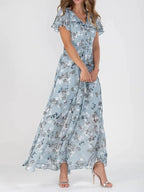 Loraina | Elegante Bloemige Chiffon Jurk 0