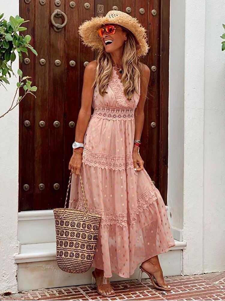 Loreen Boho Maxi-jurk met kantdetails voor dames 3