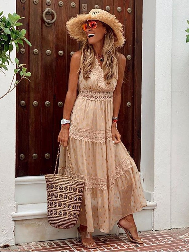 Loreen Boho Maxi-jurk met kantdetails voor dames 4