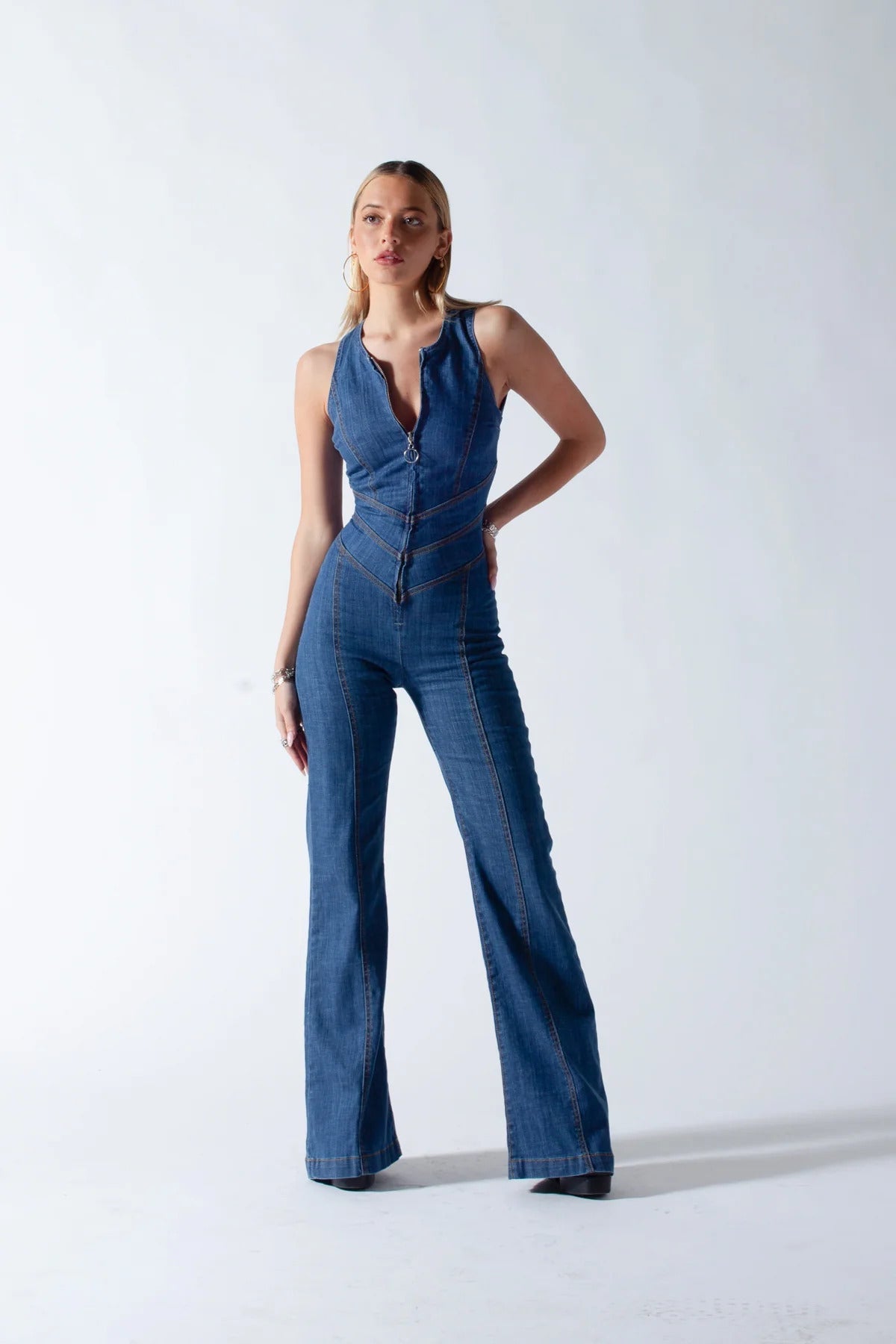Lottie | Dames denim jumpsuit | Ritssluiting 0