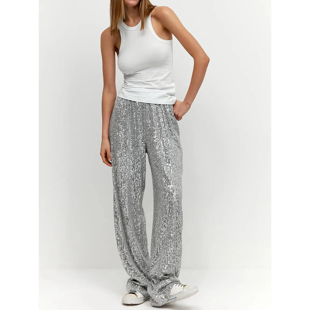 Luna Zijden Pailletten Broek Metallic Zilver of Goud - Feestelijk 1