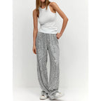 Luna Zijden Pailletten Broek Metallic Zilver of Goud - Feestelijk 1