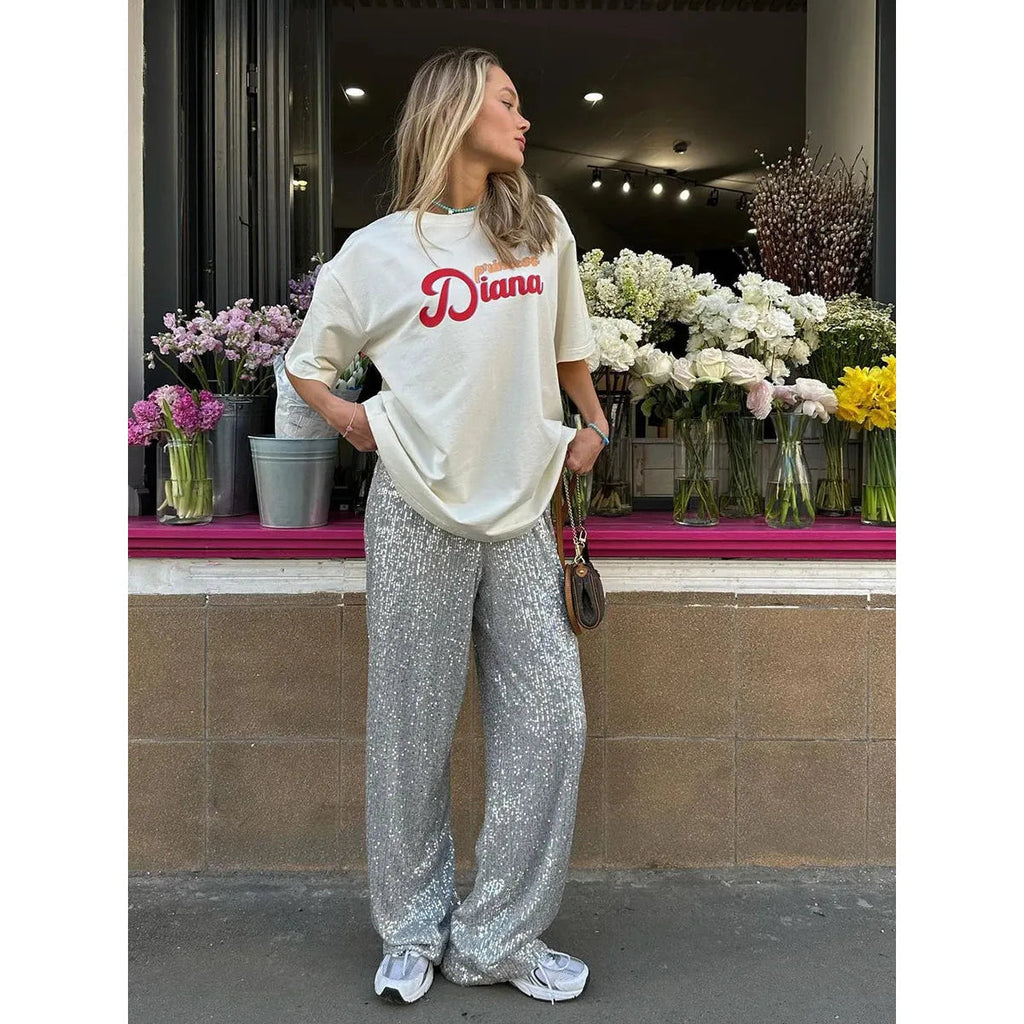 Luna Zijden Pailletten Broek Metallic Zilver of Goud - Feestelijk 3
