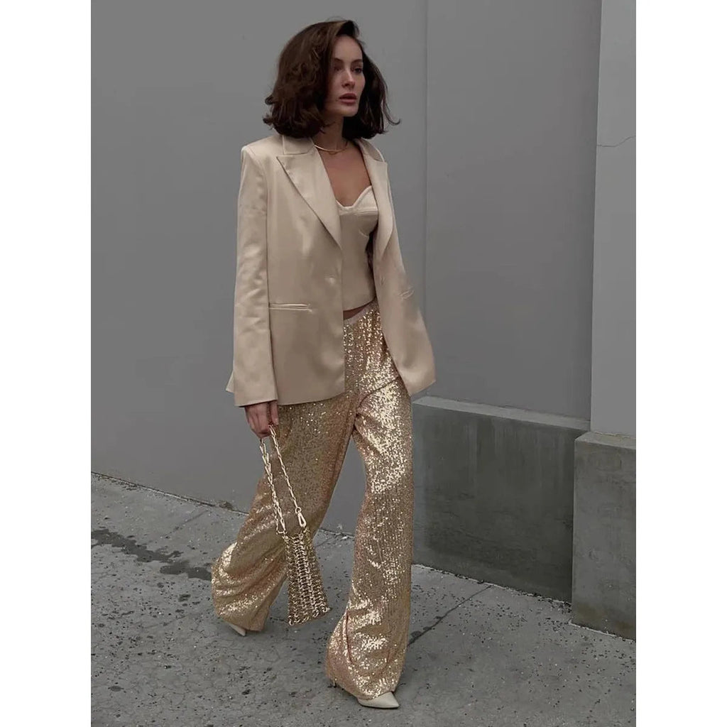 Luna Zijden Pailletten Broek Metallic Zilver of Goud - Feestelijk 5