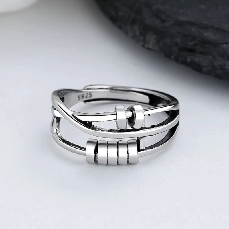 Ant-Angst-Ring van Sterling Zilver Verstelbare Spinner Ring voor Stressvermindering en Angstbeheersing, Handgemaakt, Perfect voor Vrouwen en Mannen, Comfortabele en Positieve Fidget Ring