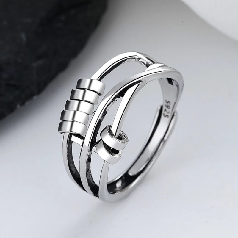 Ant-Angst-Ring van Sterling Zilver Verstelbare Spinner Ring voor Stressvermindering en Angstbeheersing, Handgemaakt, Perfect voor Vrouwen en Mannen, Comfortabele en Positieve Fidget Ring