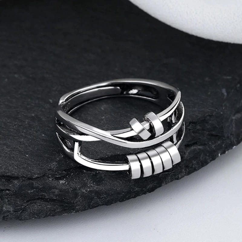 Ant-Angst-Ring van Sterling Zilver Verstelbare Spinner Ring voor Stressvermindering en Angstbeheersing, Handgemaakt, Perfect voor Vrouwen en Mannen, Comfortabele en Positieve Fidget Ring