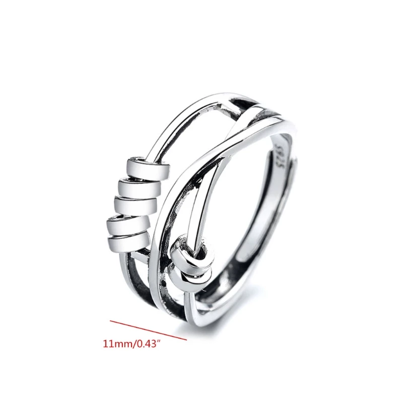 Ant-Angst-Ring van Sterling Zilver Verstelbare Spinner Ring voor Stressvermindering en Angstbeheersing, Handgemaakt, Perfect voor Vrouwen en Mannen, Comfortabele en Positieve Fidget Ring