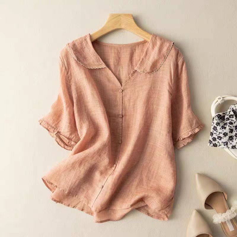 Zachte Gossamer Linnen Blouse met Geschulpte Kraag