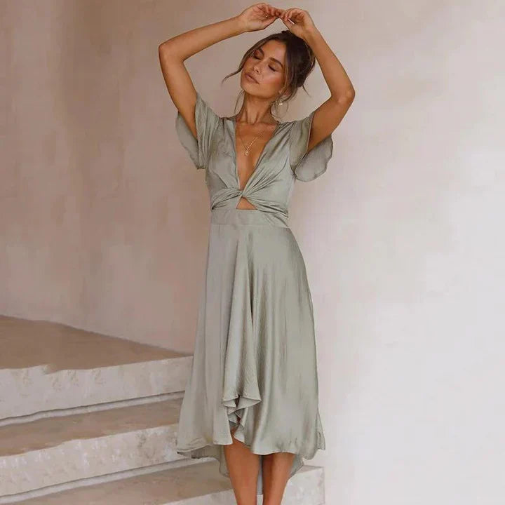 Margret Elegante V-hals midi-jurk 1