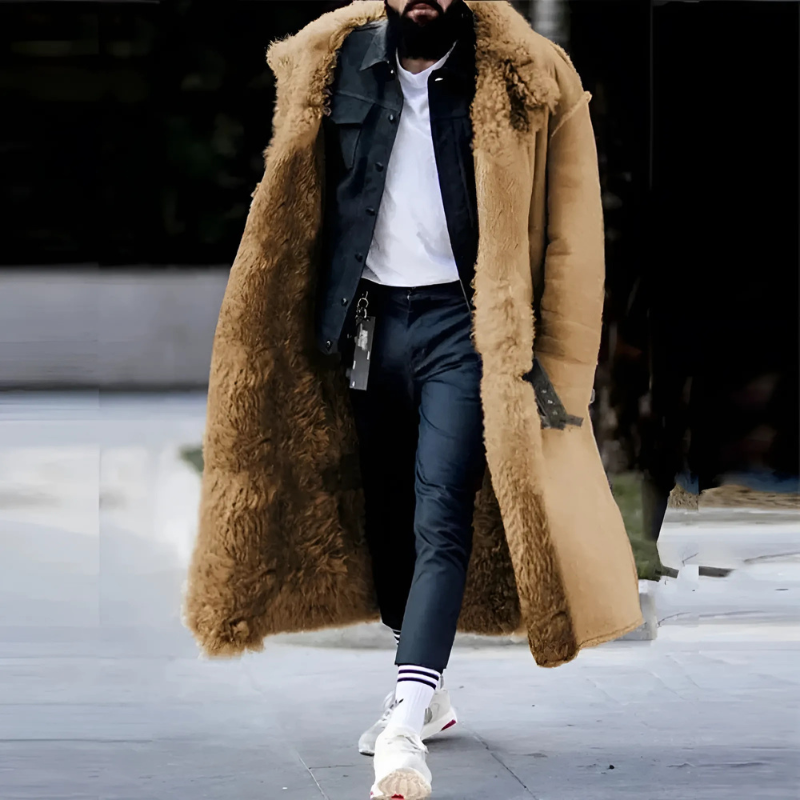 Longline Trenchcoat Heren Pasvorm Oversized Met Shearling