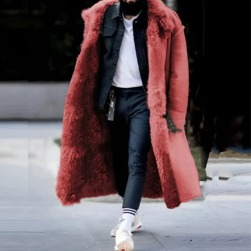 Longline Trenchcoat Heren Pasvorm Oversized Met Shearling