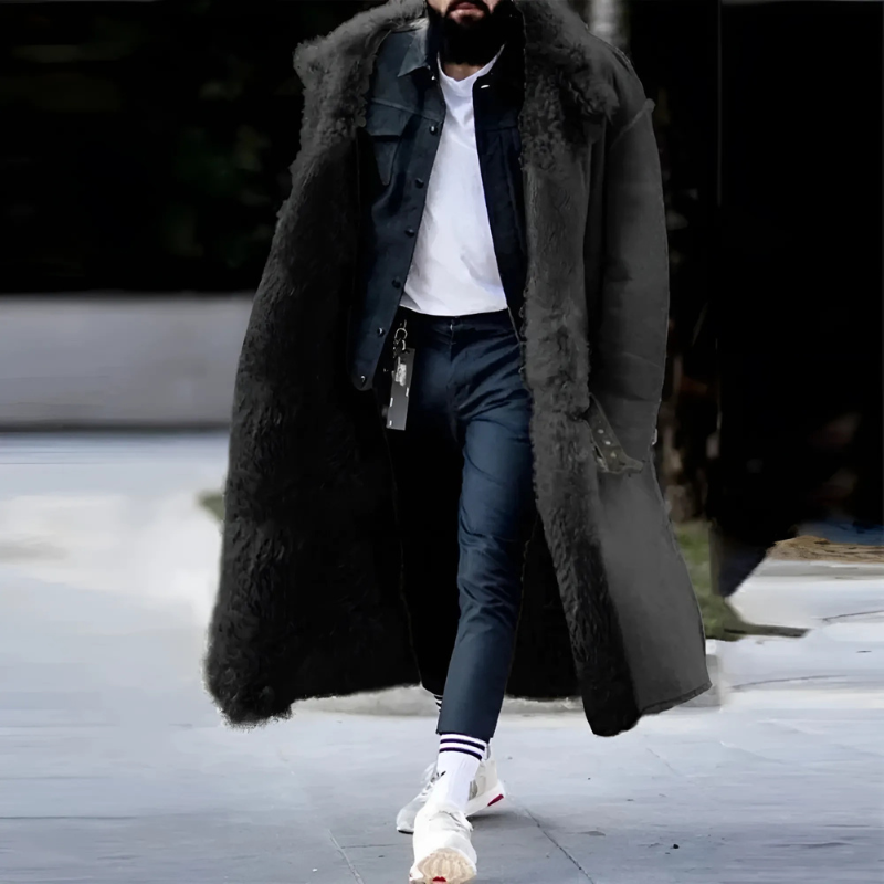 Longline Trenchcoat Heren Pasvorm Oversized Met Shearling