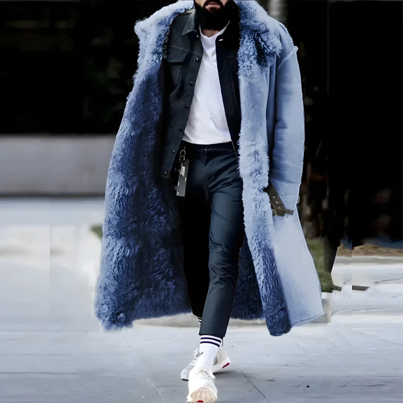 Longline Trenchcoat Heren Pasvorm Oversized Met Shearling